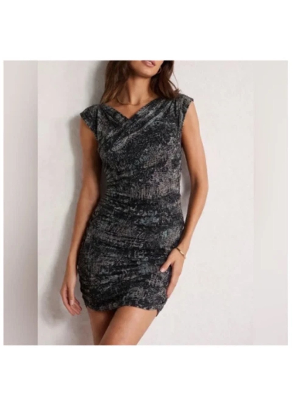 IRO Side Ruched Abstract Pattern Dress - size 0 Extra Small